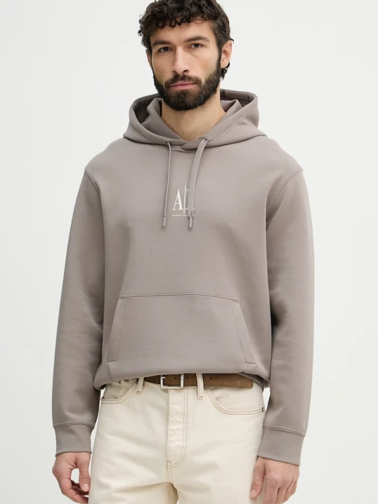 Zdjęcie produktu Armani Exchange bluza z kapturem męska z bawełną brązowy