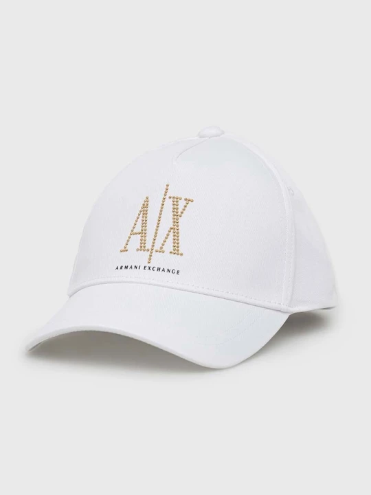 Zdjęcie produktu Armani Exchange czapka z daszkiem bawełniana biały