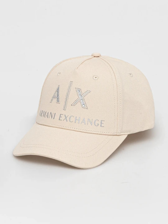 Zdjęcie produktu Armani Exchange czapka z daszkiem bawełniana beżowy