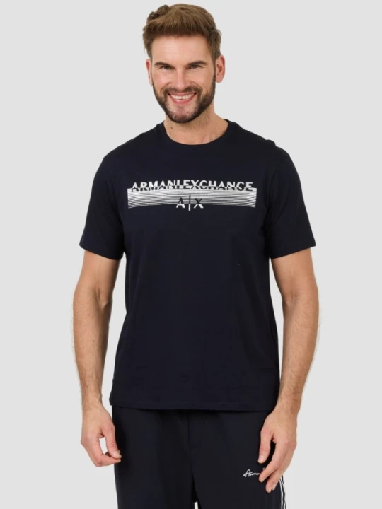 Zdjęcie produktu ARMANI EXCHANGE Granatowy męski t-shirt ze srebrnym logo, Rozmiar L Niebieski