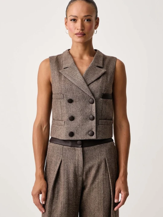 Zdjęcie produktu Armani Exchange kamizelka dwurzędowa damska z wełną brązowy