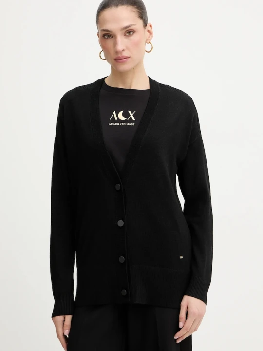 Zdjęcie produktu Armani Exchange kardigan z dodatkiem wełny czarny