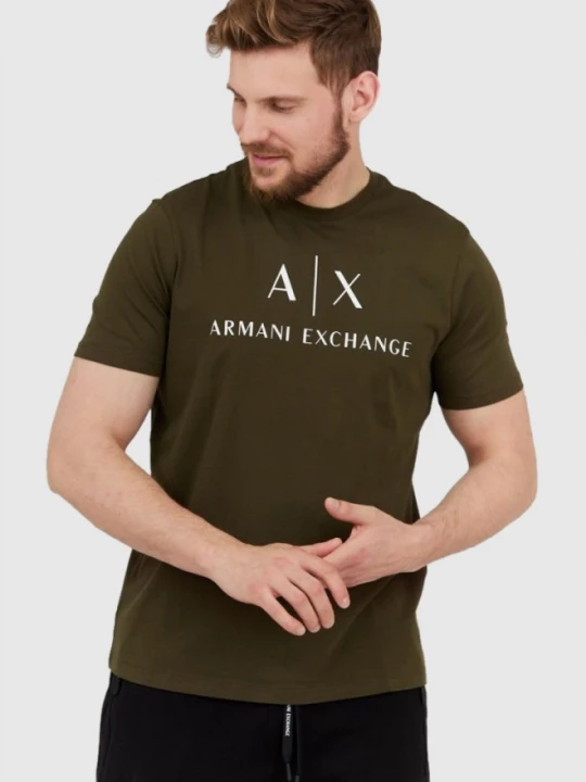 Zdjęcie produktu ARMANI EXCHANGE Oliwkowy t-shirt męski z białym logo, Rozmiar XL Zielony