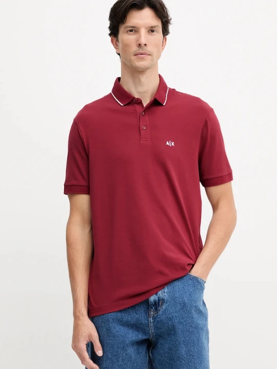 Zdjęcie produktu Armani Exchange polo męskie z bawełną bordowy