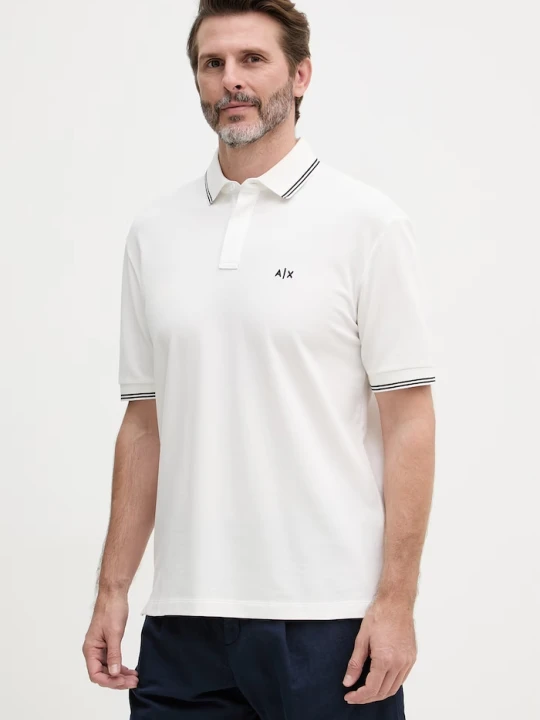 Zdjęcie produktu Armani Exchange polo męskie bawełniane z elastanem beżowy
