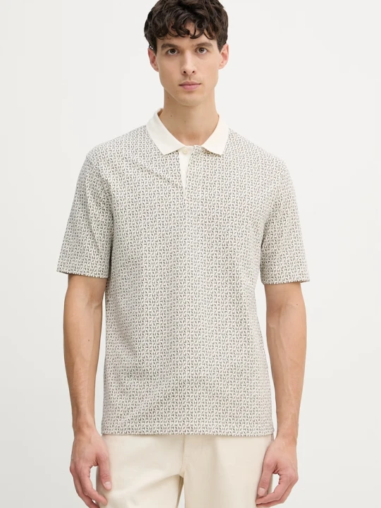 Zdjęcie produktu Armani Exchange polo męskie bawełniane z elastanem beżowy