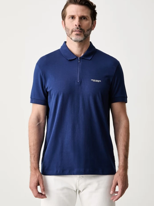 Zdjęcie produktu Armani Exchange polo męskie bawełniane z elastanem niebieski
