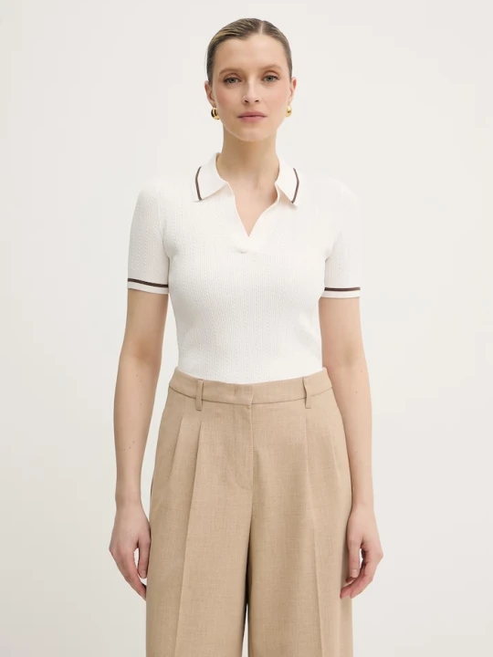 Zdjęcie produktu Armani Exchange polo swetrowe damskie z wiskozą beżowy