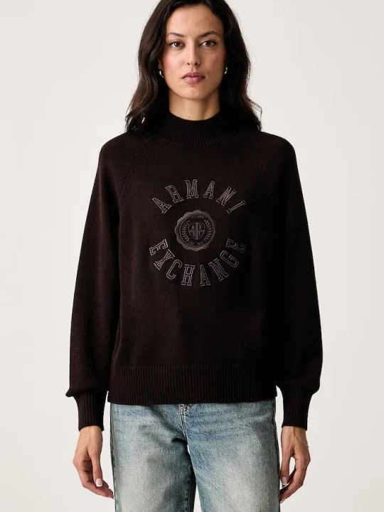 Zdjęcie produktu Armani Exchange sweter damski bawełniany brązowy