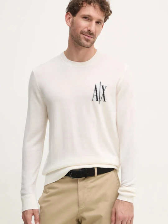 Zdjęcie produktu Armani Exchange sweter wełniany beżowy