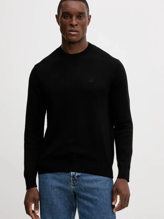 Zdjęcie produktu Armani Exchange sweter z domieszką jedwabiu czarny