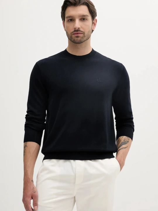 Zdjęcie produktu Armani Exchange sweter z domieszką jedwabiu granatowy