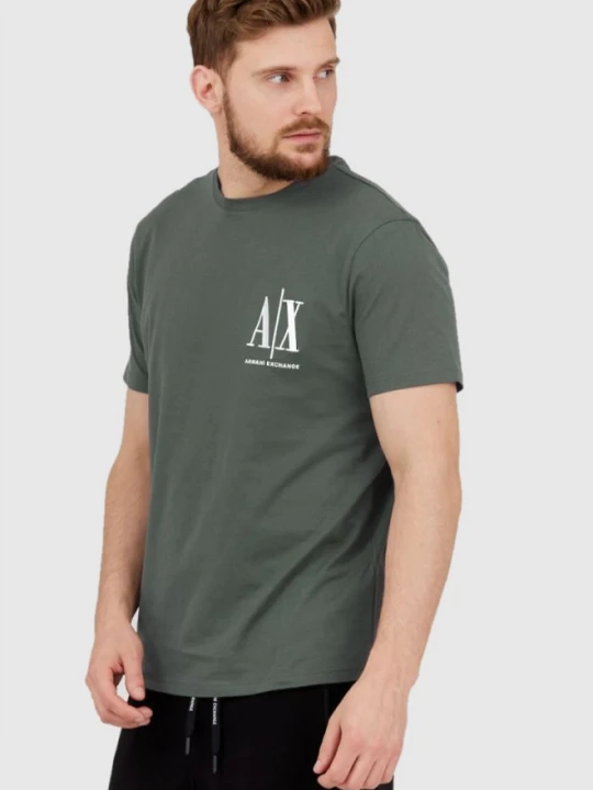 Zdjęcie produktu ARMANI EXCHANGE Szaro-zielony t-shirt męski z wyszywanym logo, Rozmiar S