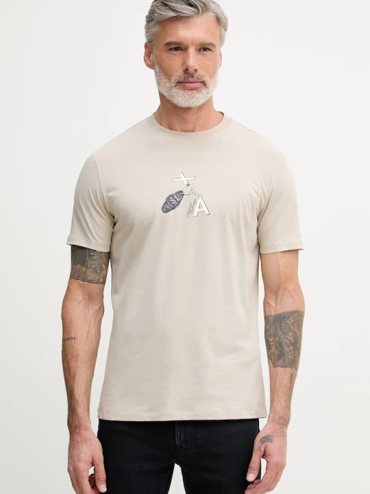 Zdjęcie produktu Armani Exchange T-shirt basic męski bawełniany beżowy
