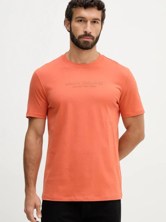 Zdjęcie produktu Armani Exchange T-shirt basic męski bawełniany pomarańczowy