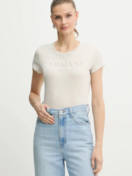 Zdjęcie produktu Armani Exchange t-shirt bawełniany beżowy