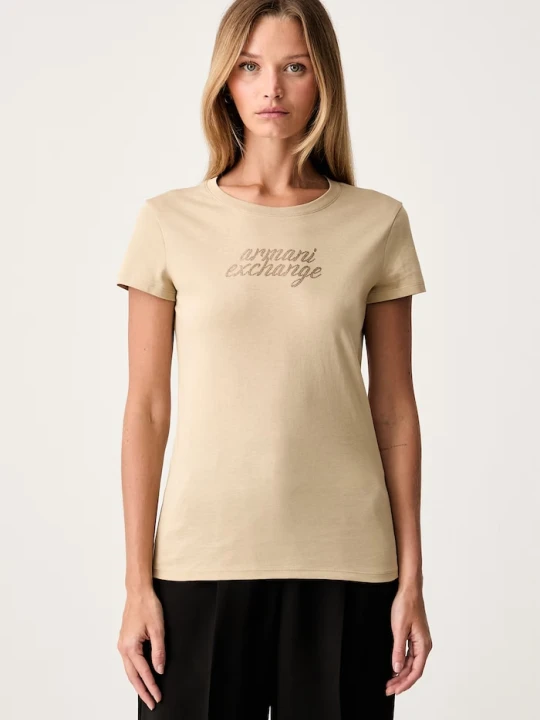 Zdjęcie produktu Armani Exchange T-shirt damski bawełniany beżowy