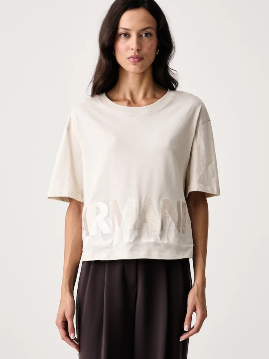 Zdjęcie produktu Armani Exchange T-shirt damski bawełniany beżowy