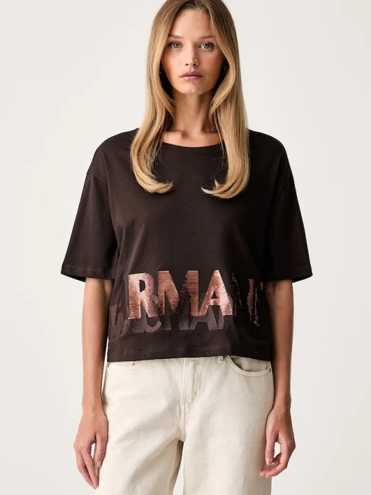 Zdjęcie produktu Armani Exchange T-shirt damski bawełniany brązowy