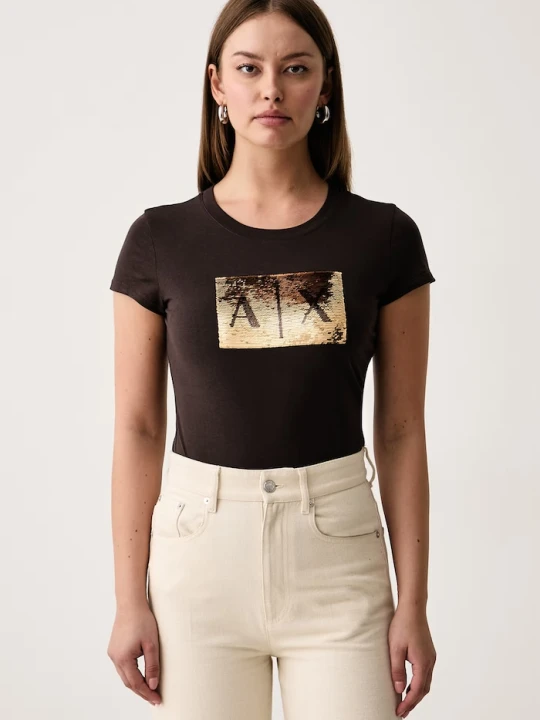 Zdjęcie produktu Armani Exchange T-shirt damski bawełniany brązowy