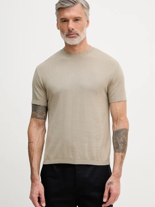 Zdjęcie produktu Armani Exchange t-shirt męski bawełniany beżowy