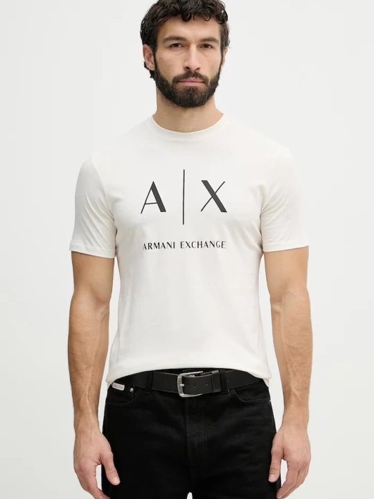 Zdjęcie produktu Armani Exchange t-shirt męski bawełniany beżowy