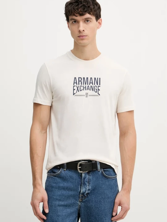 Zdjęcie produktu Armani Exchange t-shirt męski bawełniany beżowy