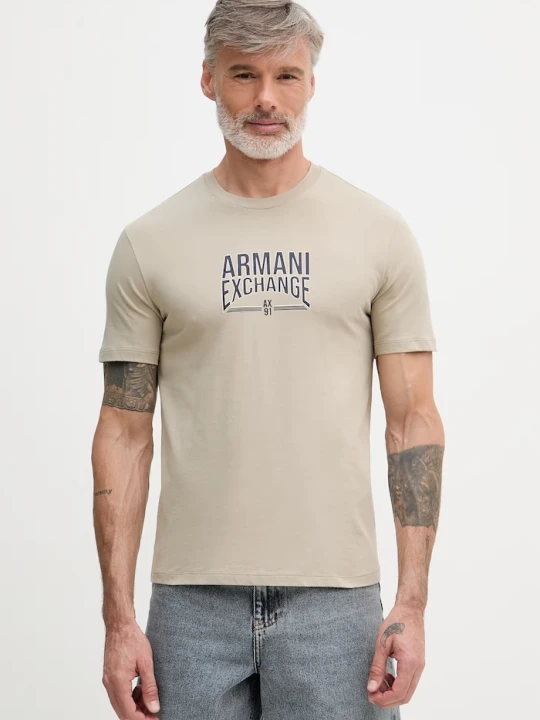 Zdjęcie produktu Armani Exchange t-shirt męski bawełniany beżowy