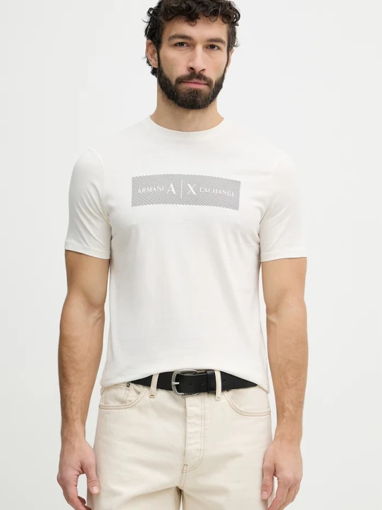 Zdjęcie produktu Armani Exchange t-shirt męski bawełniany beżowy