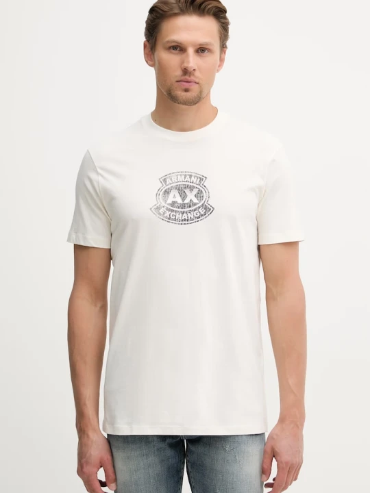 Zdjęcie produktu Armani Exchange t-shirt męski bawełniany beżowy
