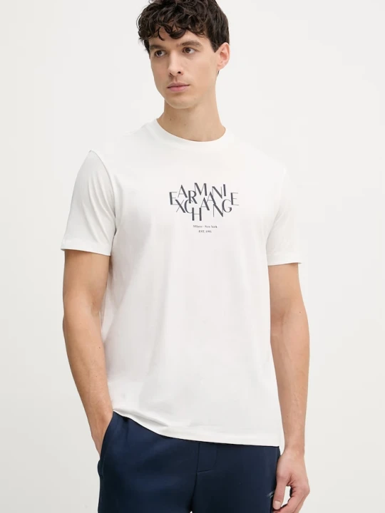 Zdjęcie produktu Armani Exchange t-shirt męski bawełniany beżowy