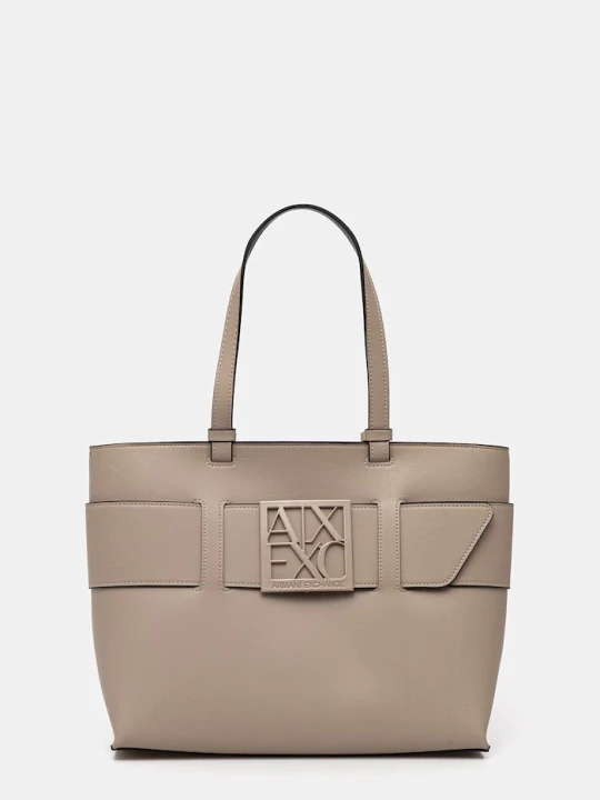 Zdjęcie produktu Armani Exchange torebka shopper damska z imitacji skóry beżowy