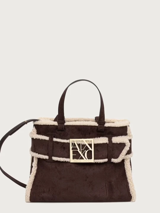 Zdjęcie produktu Armani Exchange torebka crossbody damska z imitacji zamszu brązowy