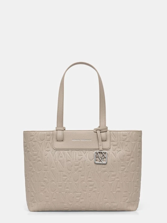 Zdjęcie produktu Armani Exchange torebka shopper damska z imitacji skóry beżowy