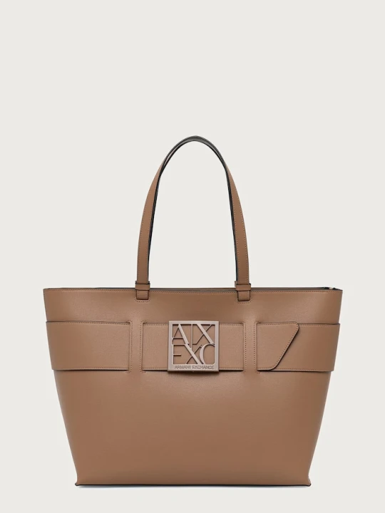 Zdjęcie produktu Armani Exchange torebka shopper damska z imitacji skóry beżowy