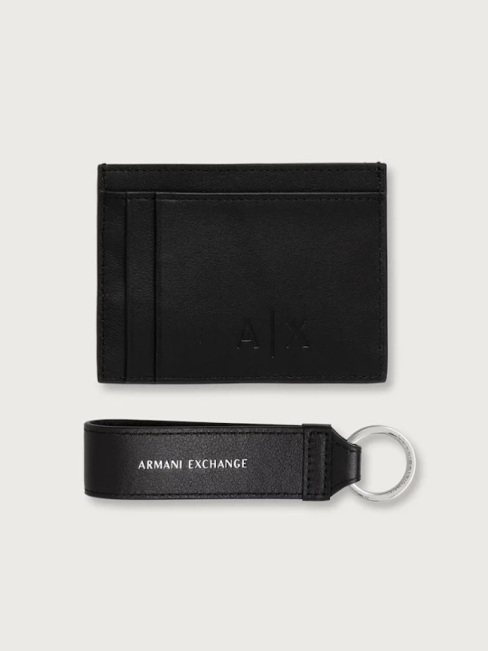 Zdjęcie produktu Armani Exchange zestaw portfel i brelok skórzany czarny