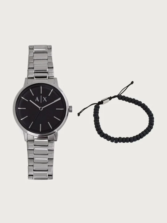 Zdjęcie produktu Armani Exchange zestaw zegarek i bransoletka męski Cayde srebrny