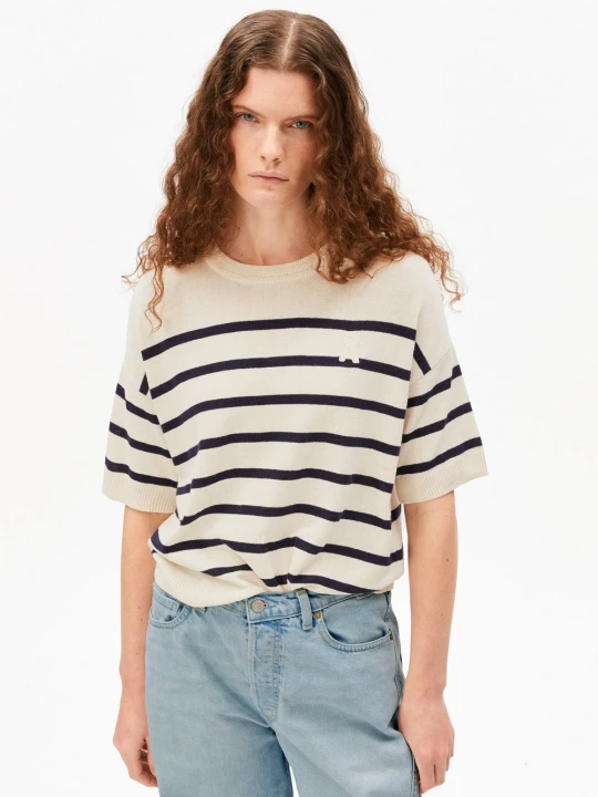 Zdjęcie produktu ARMEDANGELS koszula z dzianiny z zawartością lnu - Stripe Linen Blend Kobiety beżowy