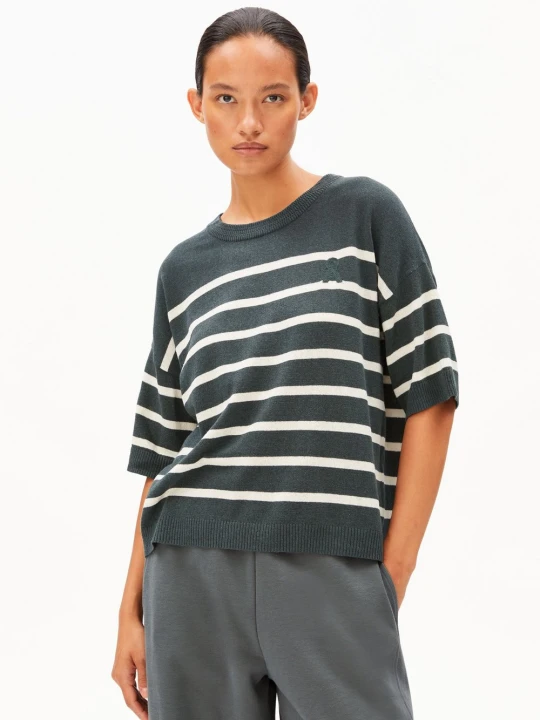 Zdjęcie produktu ARMEDANGELS koszula z dzianiny z zawartością lnu - Stripe Linen Blend Kobiety szary