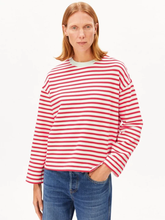 Zdjęcie produktu ARMEDANGELS koszulka z długim rękawem - Frankaa Marlen Stripe Kobiety Bawełna czerwony