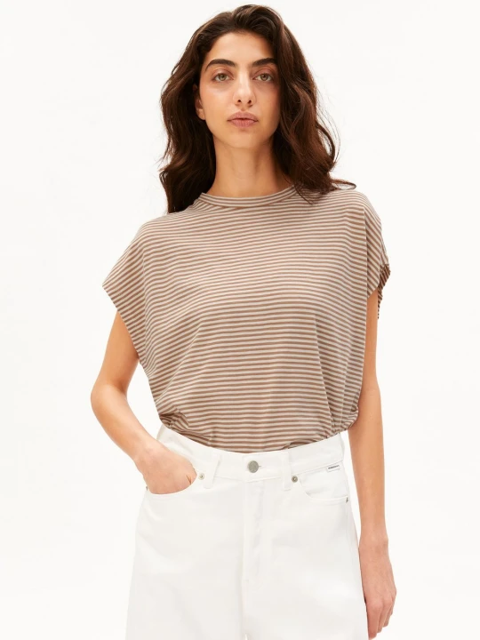 Zdjęcie produktu ARMEDANGELS Koszulka - Slub Jersey Stripe Kobiety Bawełna brązowy | wielokolorowy