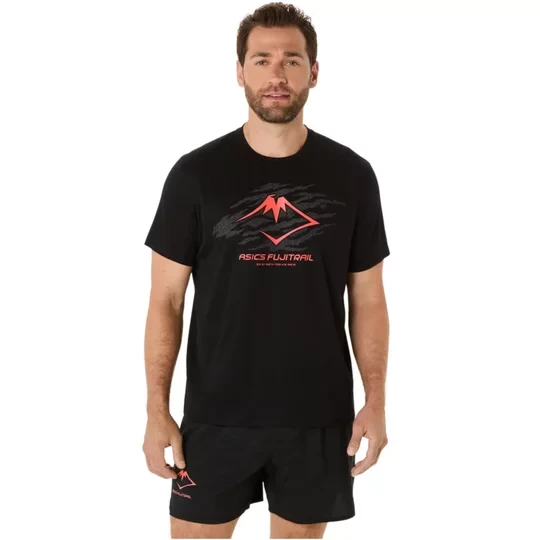 Zdjęcie produktu ASICS Fujitrail Logo SS Top 2011C981-003, Męskie, Czarne, t-shirty, poliester, rozmiar: L