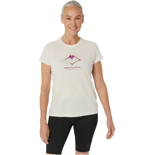 Zdjęcie produktu ASICS Fujitrail Logo SS Top 2012C971-200, Damskie, Beżowe, t-shirty, poliester, rozmiar: L