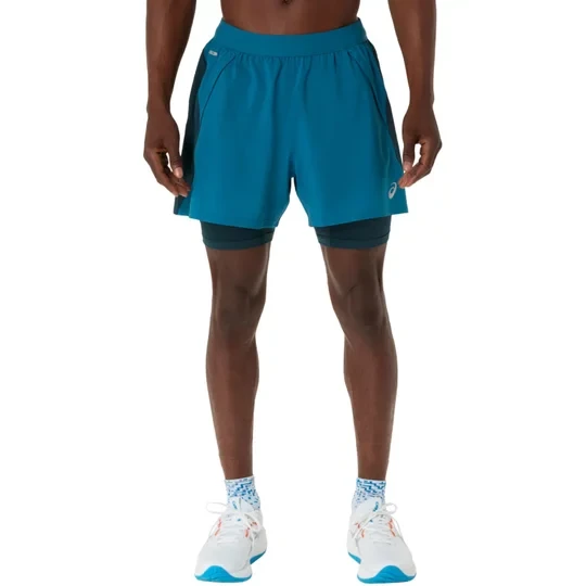 Zdjęcie produktu ASICS Road 2N1 5IN Short 2011D245-302, Męskie, Niebieskie, spodenki, poliester, rozmiar: S