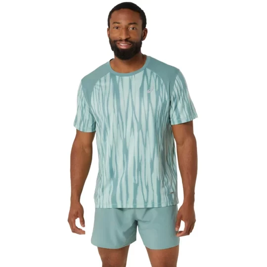 Zdjęcie produktu ASICS Road All Over Print SS Top 2011D092-300, Męskie, Zielone, t-shirty, poliester, rozmiar: M