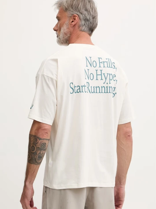 Zdjęcie produktu Asics T-shirt do biegania męski z bawełną RUNNER MESSAGE beżowy