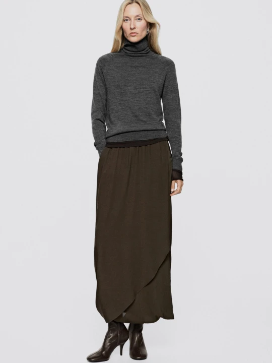 Zdjęcie produktu Asymetryczna Luźna Spódnica Midi – Limited Edition - Szarobrązowy - Massimo Dutti - Female
