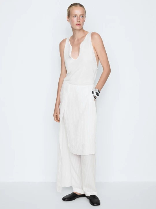 Zdjęcie produktu Asymetryczne Spódnicospodnie W Paski - Studio - Biały - Massimo Dutti - Female