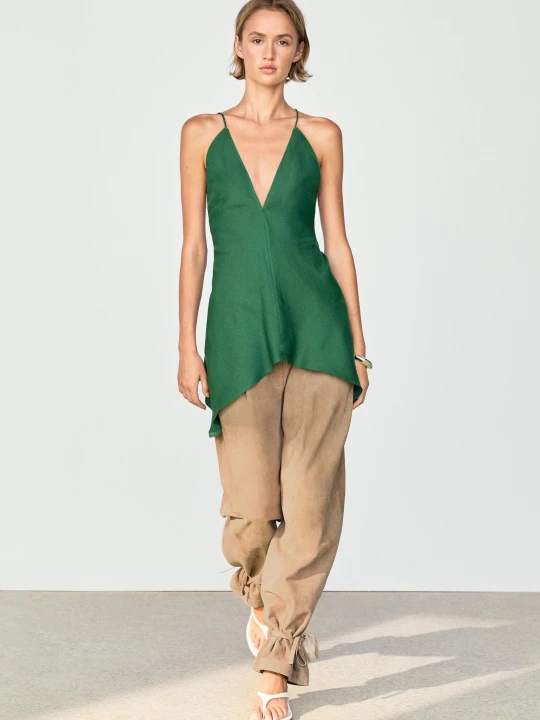 Zdjęcie produktu Asymetryczny Top Na Cienkich Ramiączkach - Zielony Butelkowy - Massimo Dutti - Female