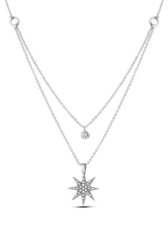 Zdjęcie produktu atelier MIU Pozłacany naszyjnik z cyrkoniami - dł. 45 cm rozmiar: onesize srebrny